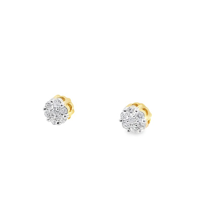 0.32Ctw 14K Yellow Gold Diamond Flower Cluster Stud Earrings