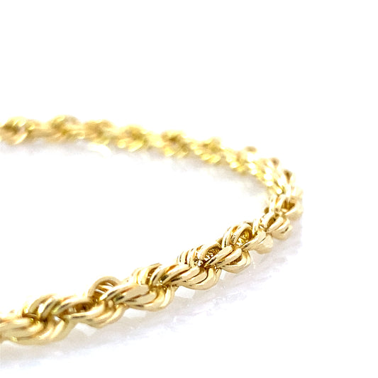 14K Yellow Gold Solid Rope Link Bracelet 4Mm 8In 6.2Dwt