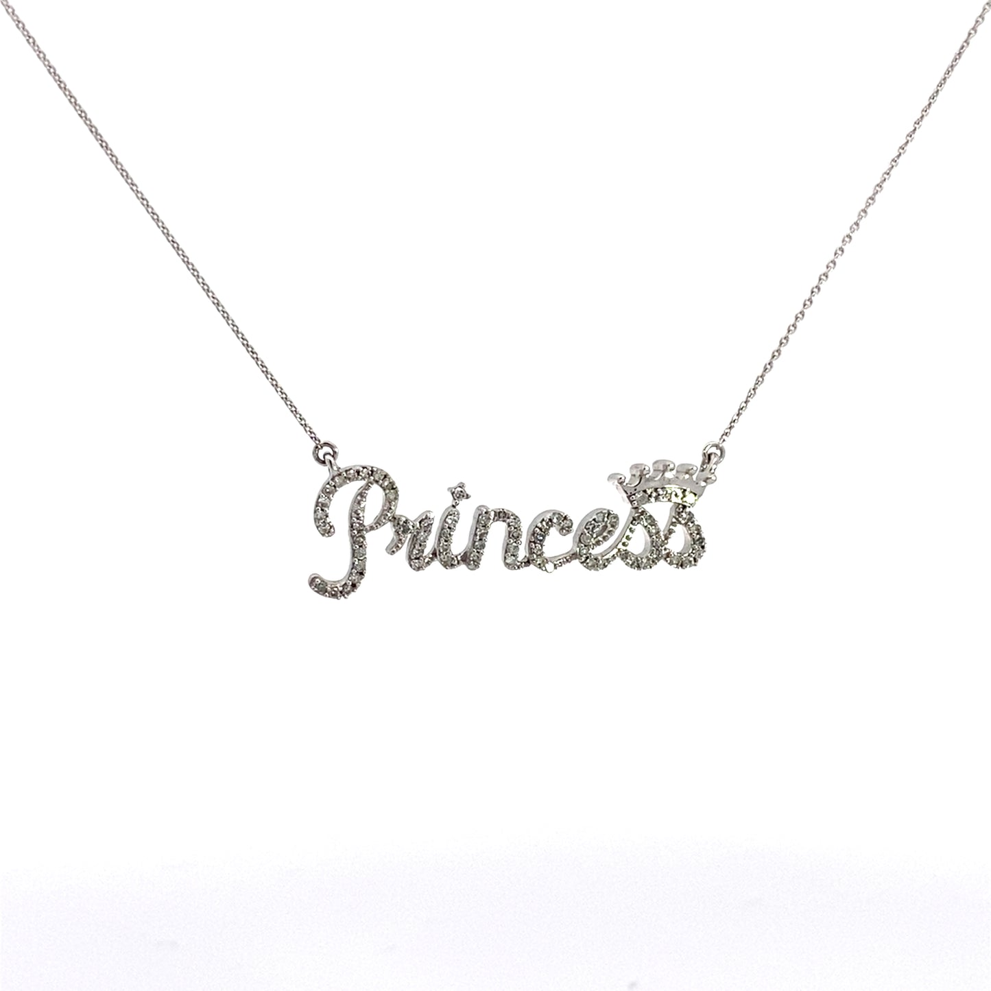 10K White Gold Diamond "Princess" Necklace 19In 1.8Dwt