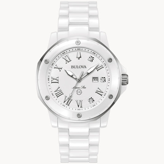 Bulova Ladies’ Whatch White Ceramic And Silver-Tone Stainless Steel(98P222)