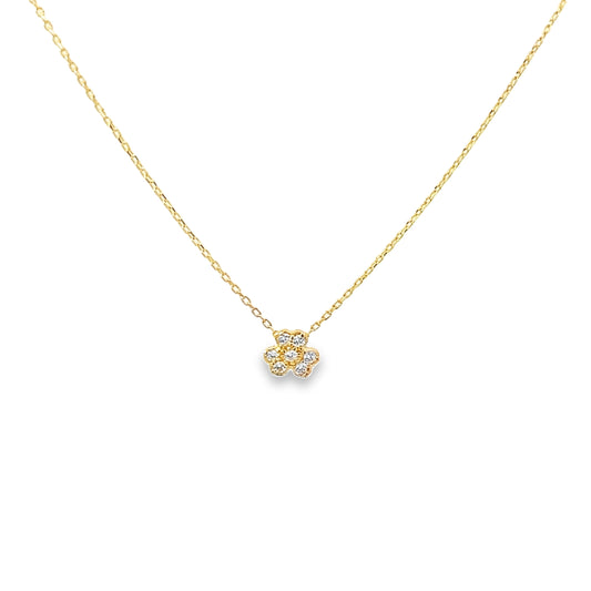 14K Yellow Gold Small Cz 3 Leaf Clover Pendant Necklace 18In