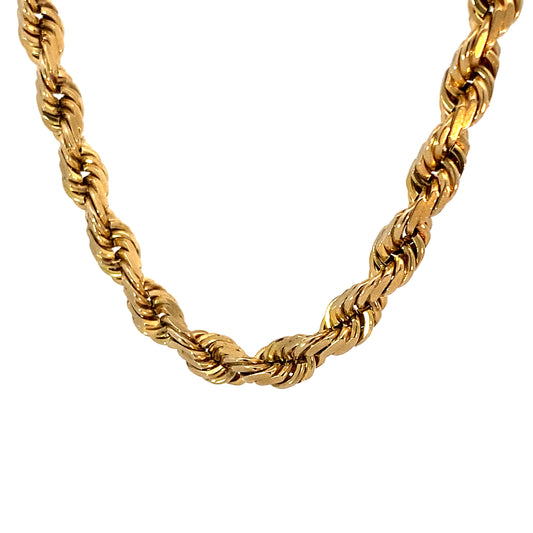 14K Yellow Gold Solid Rope Link 5Mm 20In 34.8Dwt