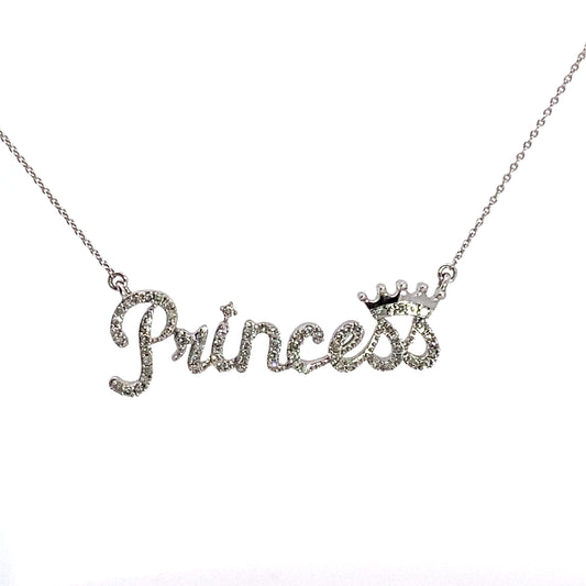 10K White Gold Diamond "Princess" Necklace 19In 1.8Dwt