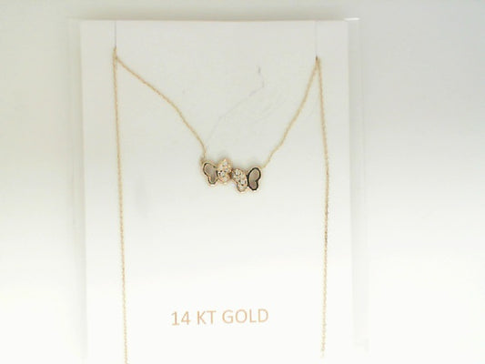 14K Yellow Gold Double Butterfly Pendant Necklace 18In