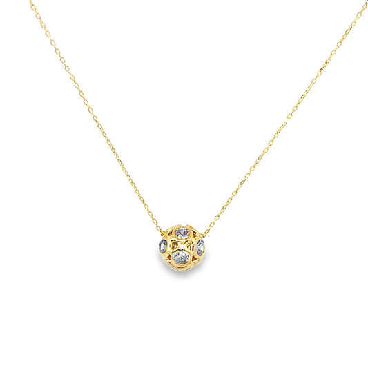 14K Yellow Gold Ladies Cz Ball Necklace 18In