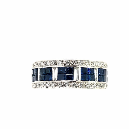 14K White Gold Diamond & Sapphire Ring Size 6 4.8Dwt