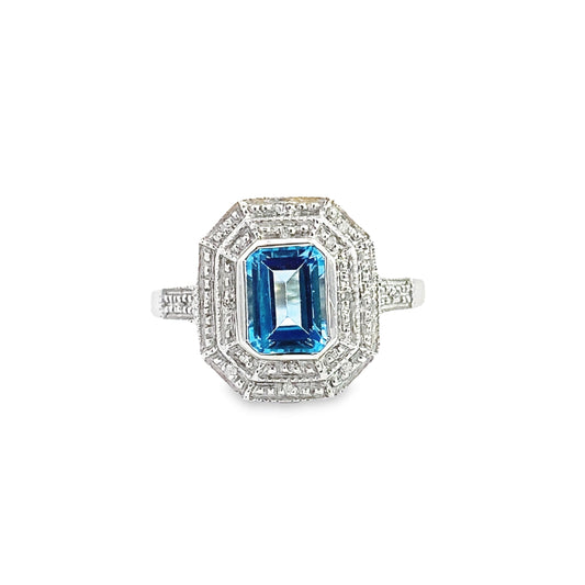 14K White Gold Ladies Light Blue Stone Ring Size 7.5  2.1Dwt