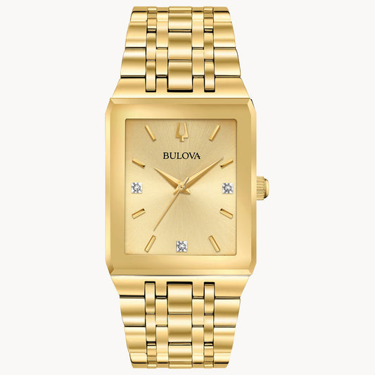 Bulova Mens Quadra Watch  Gold Tone Watch Champagne Dial With Diamonds (97D120)
