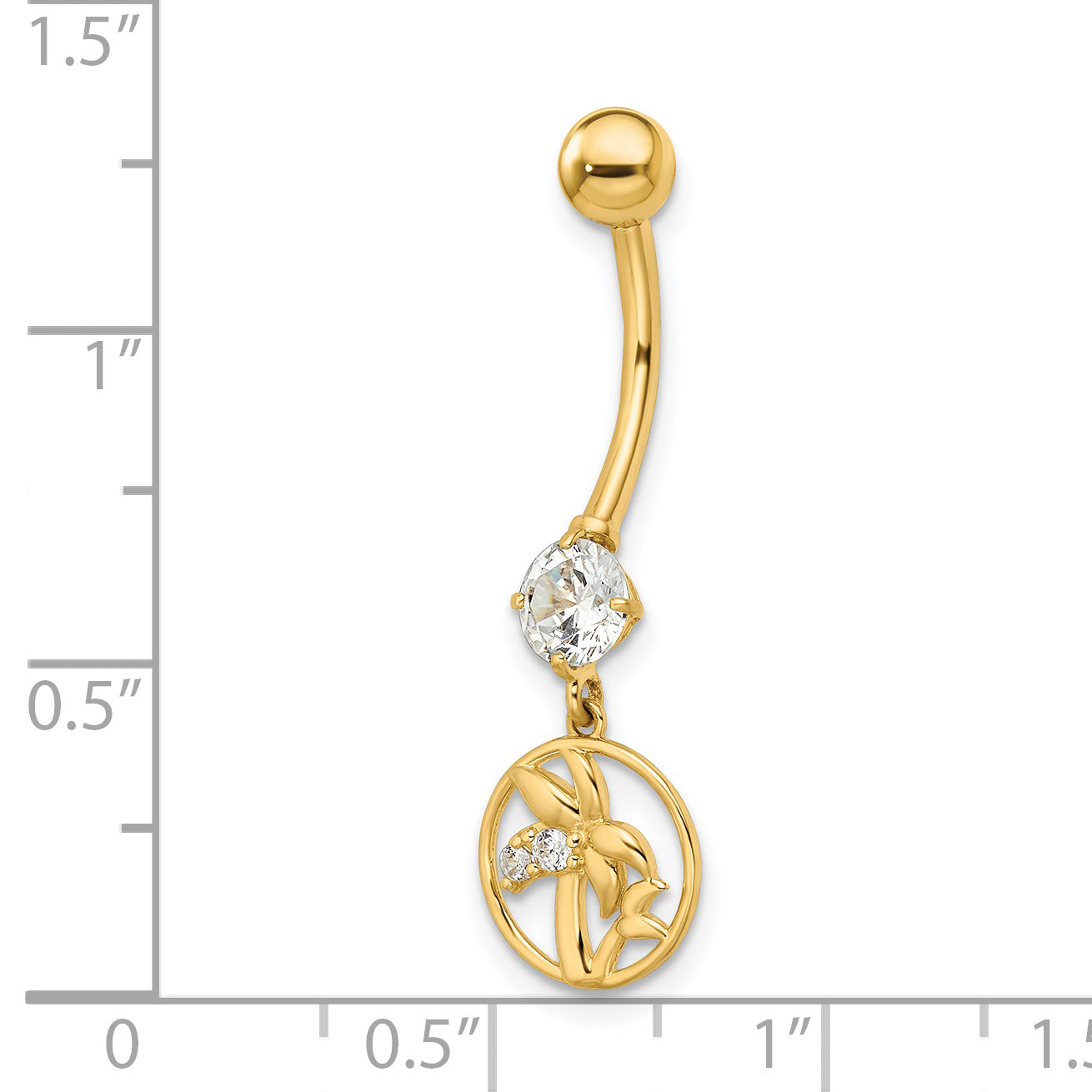 14k CZ Palm Trees Belly Ring