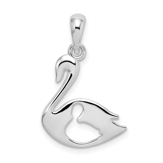 Sterling Silver Polished Swan w/Cut Out Baby Pendant