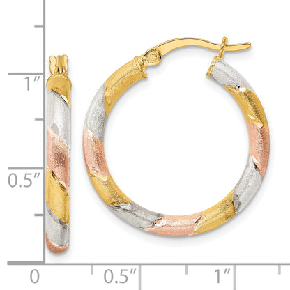 Sterling Silver Gold and Rose-tone Diamond-cut Circle Hoop Earrings