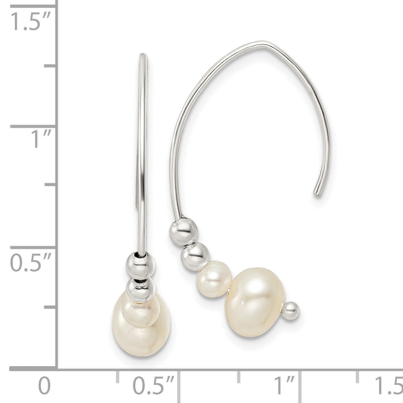 Sterling Silver Polished Glass Pearl Dangle Earrings