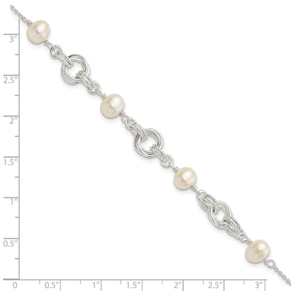 Sterling Silver Polished Glass Pearl w/ 1 in ext. Bracelet