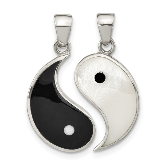 Sterling Silver Mother of Pearl and Black Resin Yin Yang 2 Piece Pendant