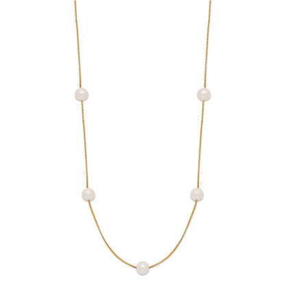 14K 5-6mm Round White FWC Pearl 9-Station Necklace