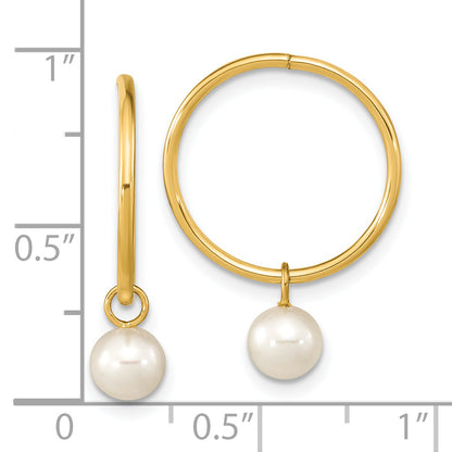 14K 5-6mm Round White FWC Pearl Hoop Earrings