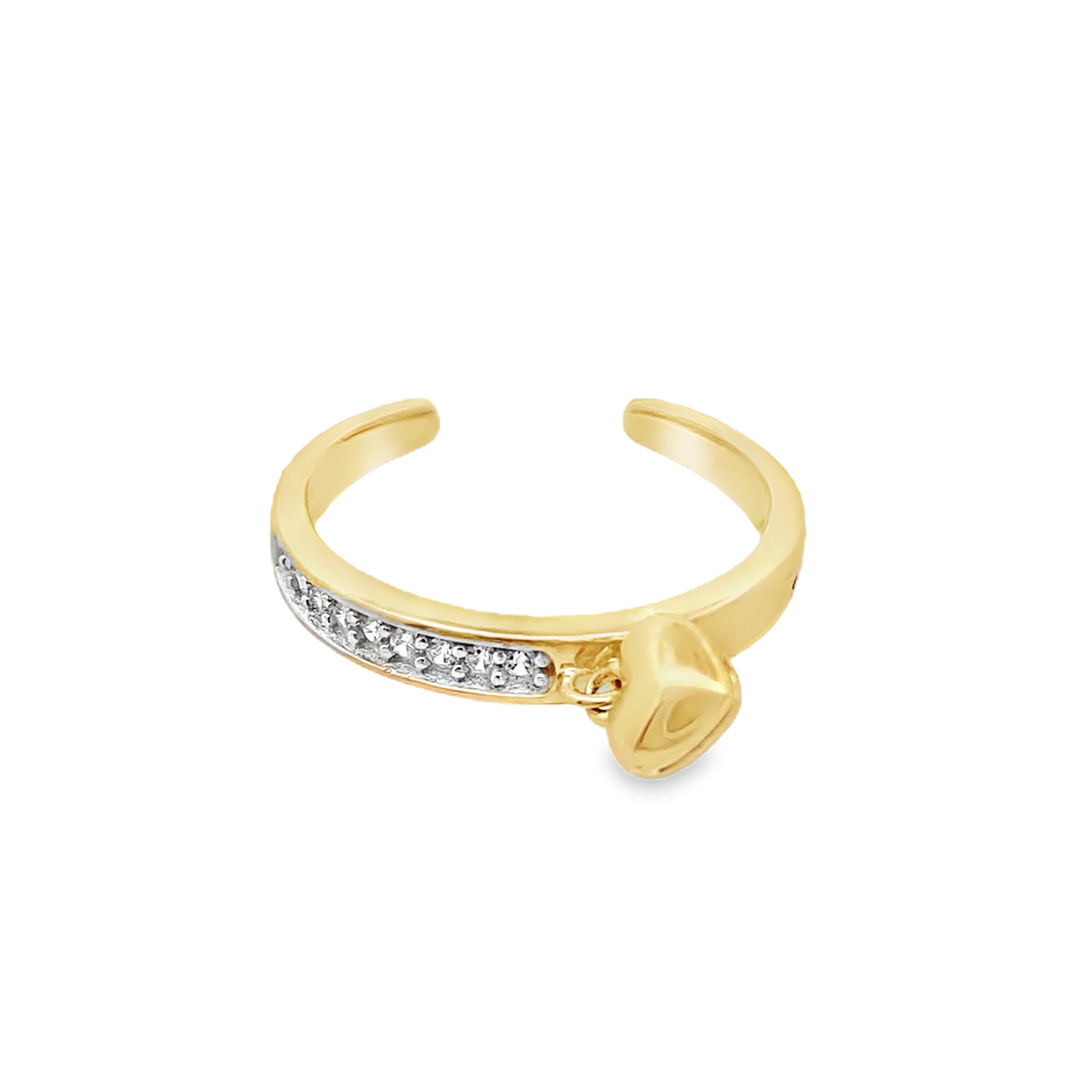 14K Yellow Gold Cz & Heart Toe Ring 0.9Dwt