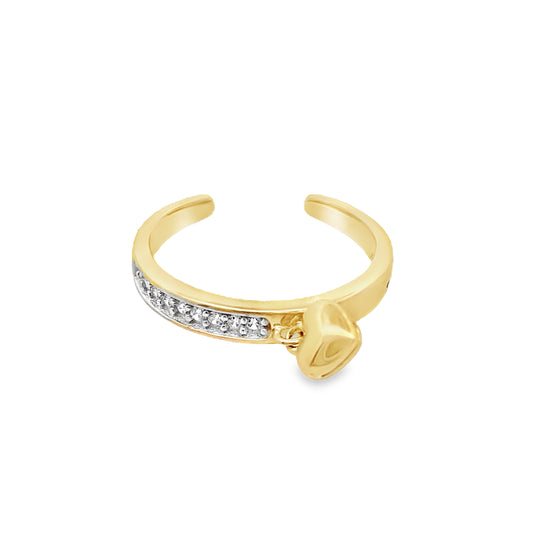 14K Yellow Gold Cz & Heart Toe Ring 0.9Dwt