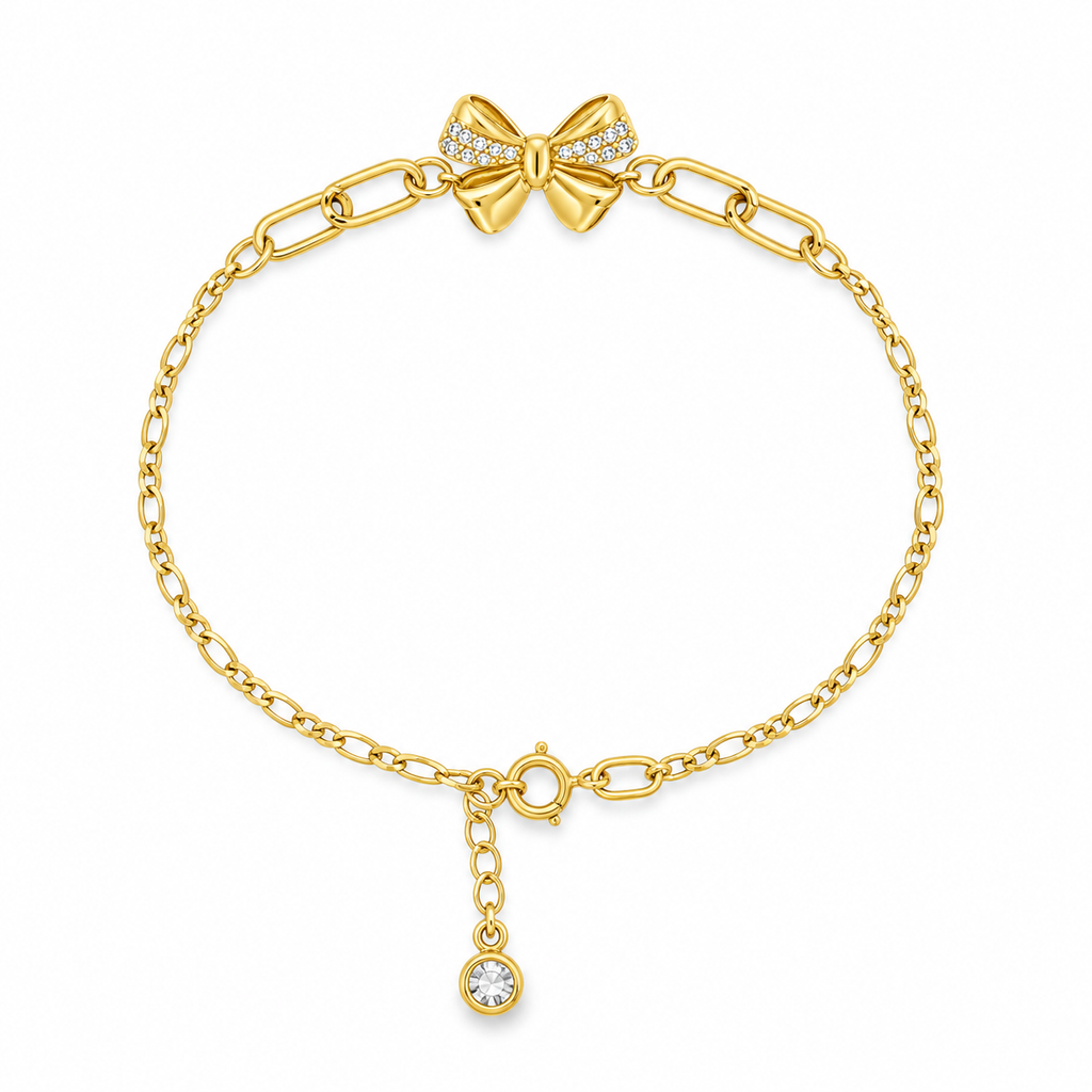 10K Yellow Gold CZ Bow Bracelet – 8 Inches