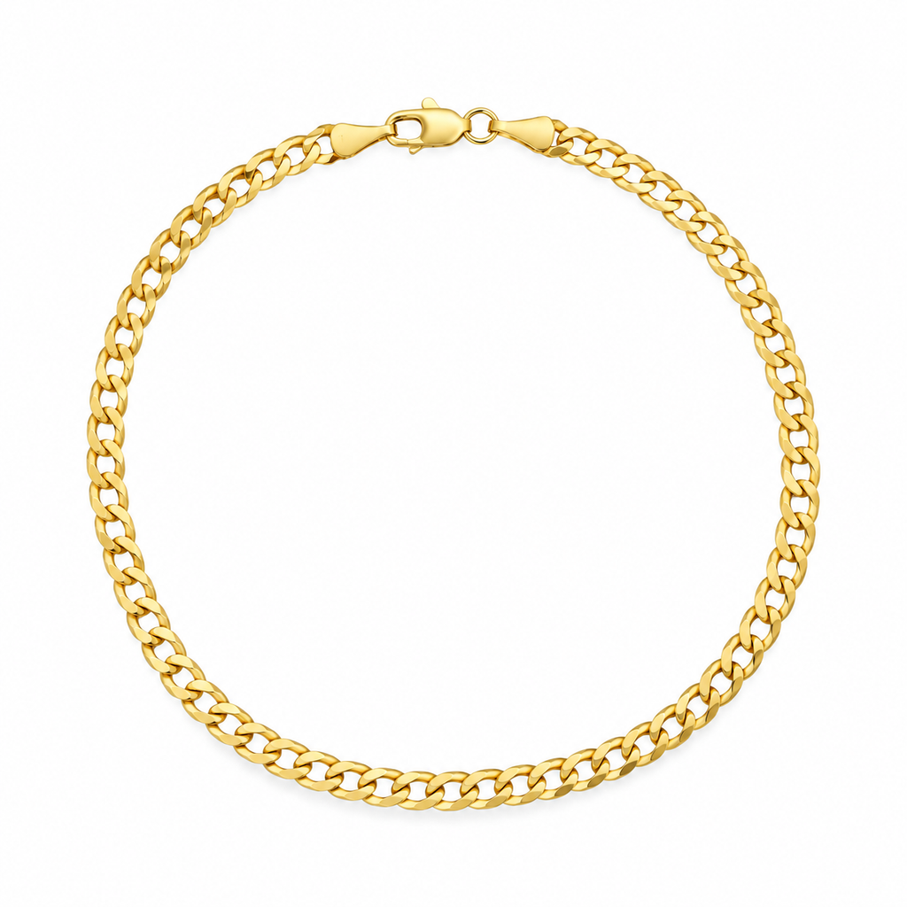 10K Yellow Gold Curb Link Anklet – 4mm, 10 Inches