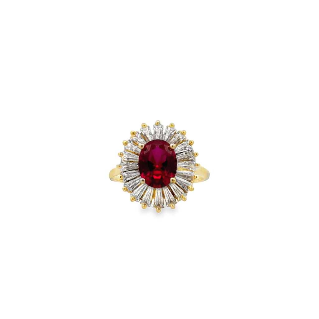 14K Yellow Gold Women's Red Stone & CZ Fashion Ring – Size 7