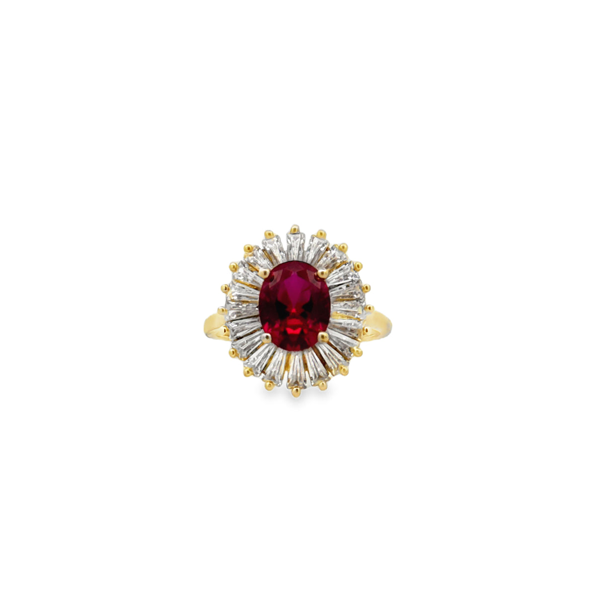 14K Yellow Gold Women's Red Stone & CZ Fashion Ring – Size 7
