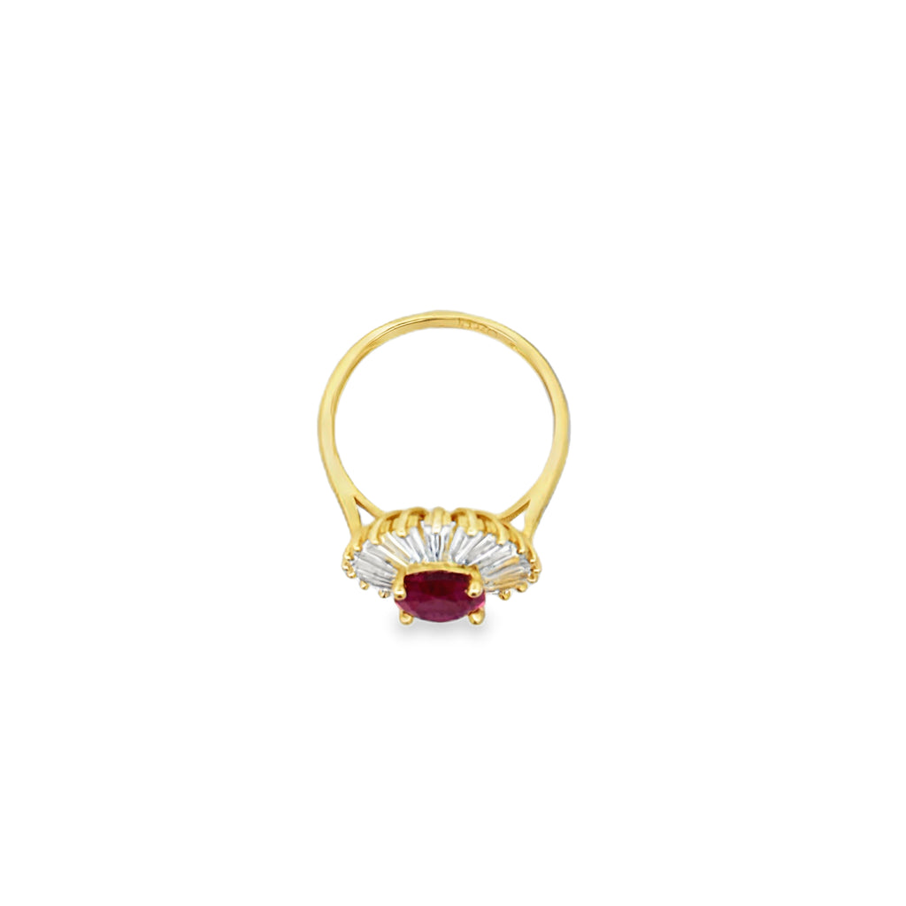 14K Yellow Gold Women's Red Stone & CZ Fashion Ring – Size 7