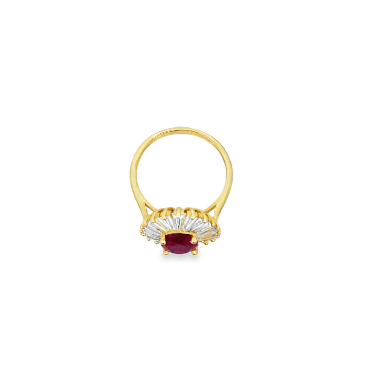 14K Yellow Gold Women's Red Stone & CZ Fashion Ring – Size 7