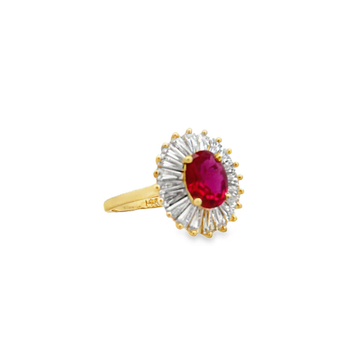 14K Yellow Gold Women's Red Stone & CZ Fashion Ring – Size 7