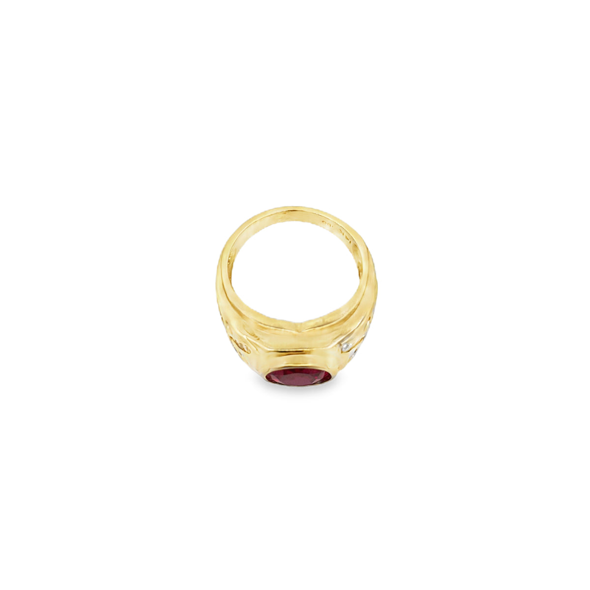 14K Yellow Gold Men's Red Stone Fashion Ring – Size 10