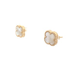 14K Yellow Gold Mother Of Pearl Flower Stud Earrings