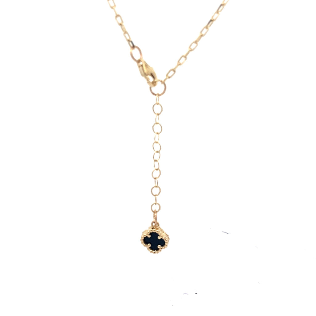 14K Yellow Gold Onyx Flower Necklace 19In