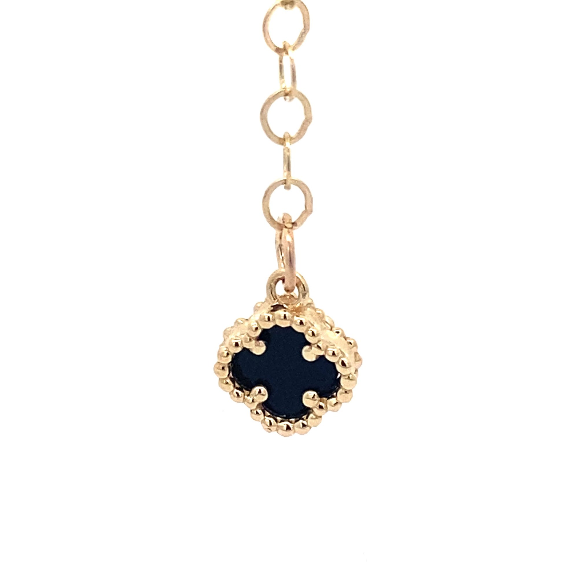 14K Yellow Gold Onyx Flower Necklace 19In