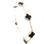 14K Yellow Gold Onyx Flower Bracelet 8In
