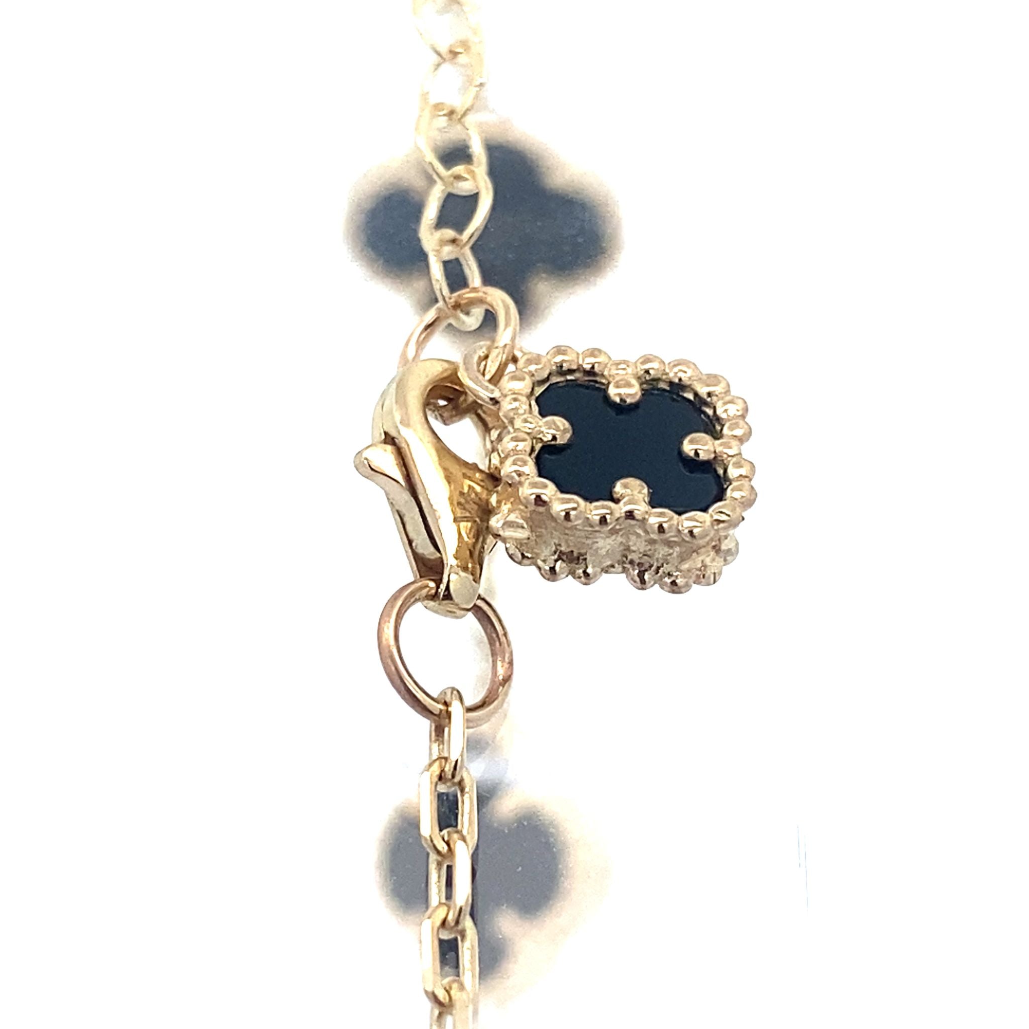 14K Yellow Gold Onyx Flower Bracelet 8In