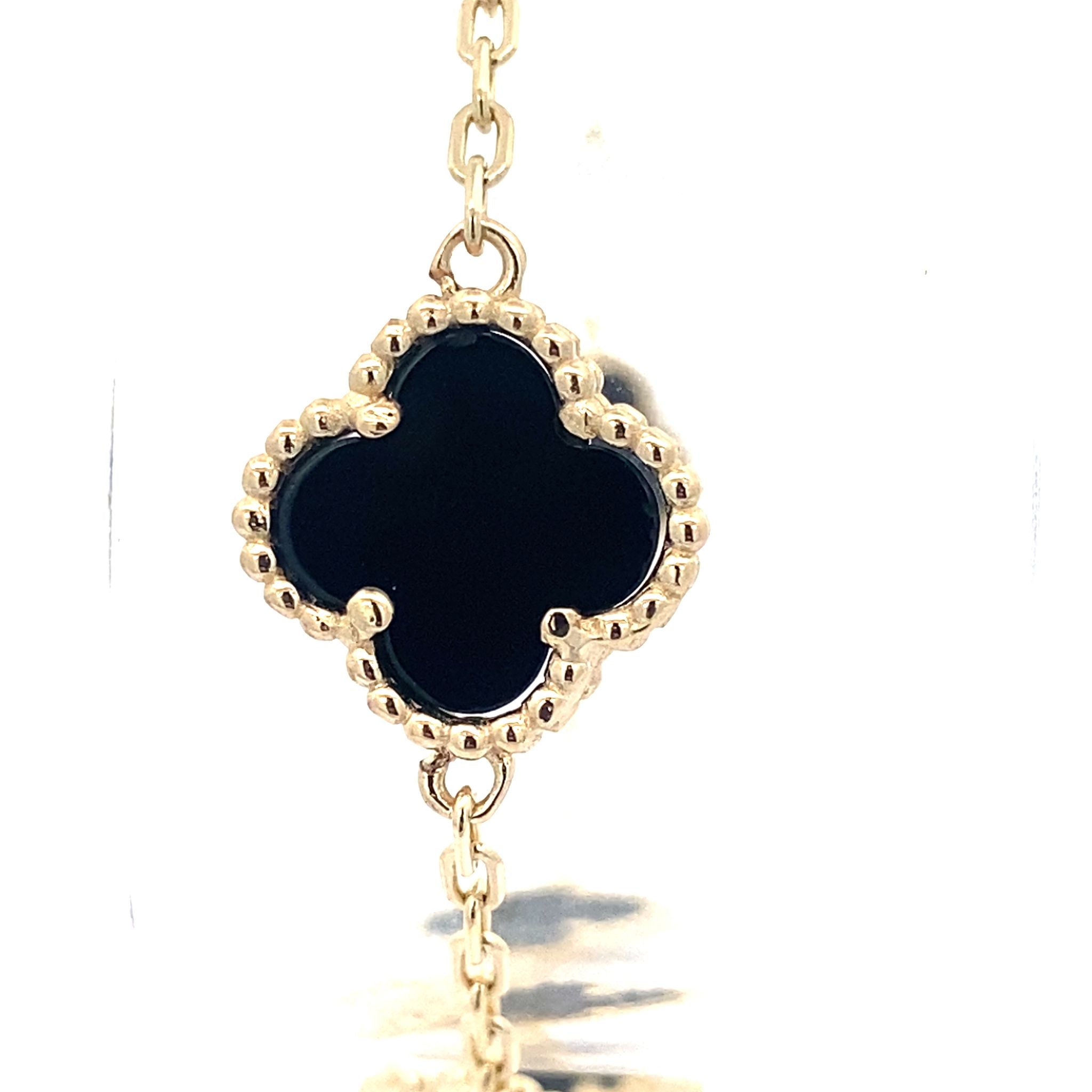 14K Yellow Gold Onyx Flower Bracelet 8In