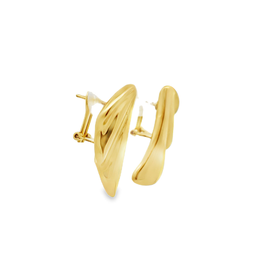 14K Yellow Gold Wave Design Omega Back Earrings