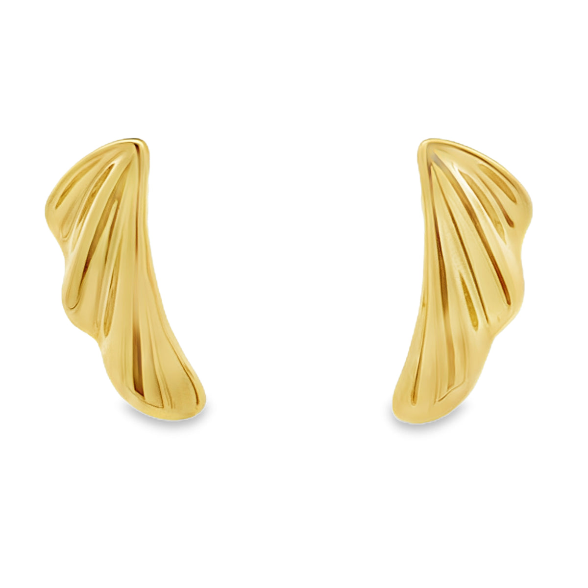 14K Yellow Gold Wave Design Omega Back Earrings