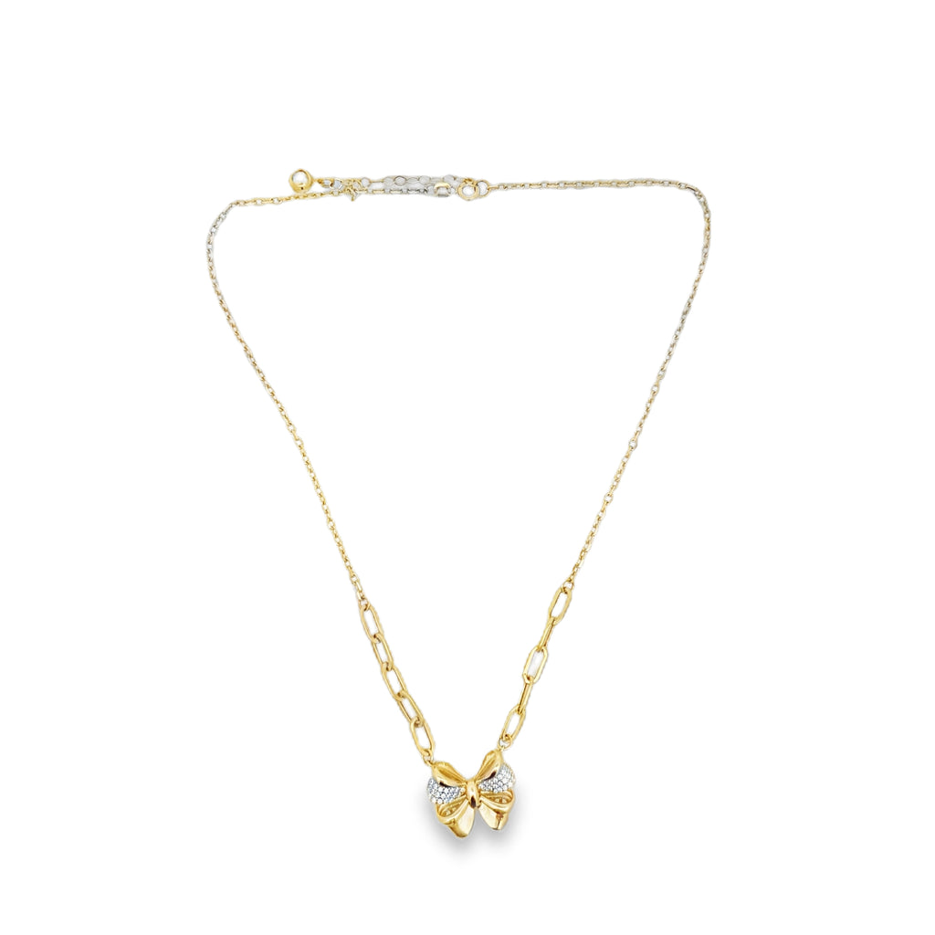 10K Yellow Gold CZ Bow Necklace – 16 Inches