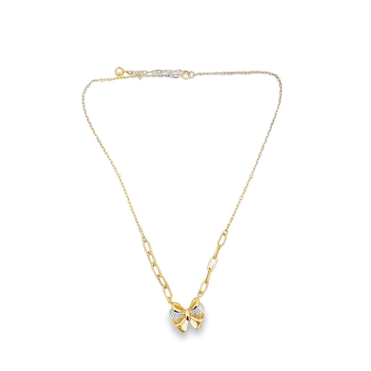 10K Yellow Gold CZ Bow Necklace – 16 Inches