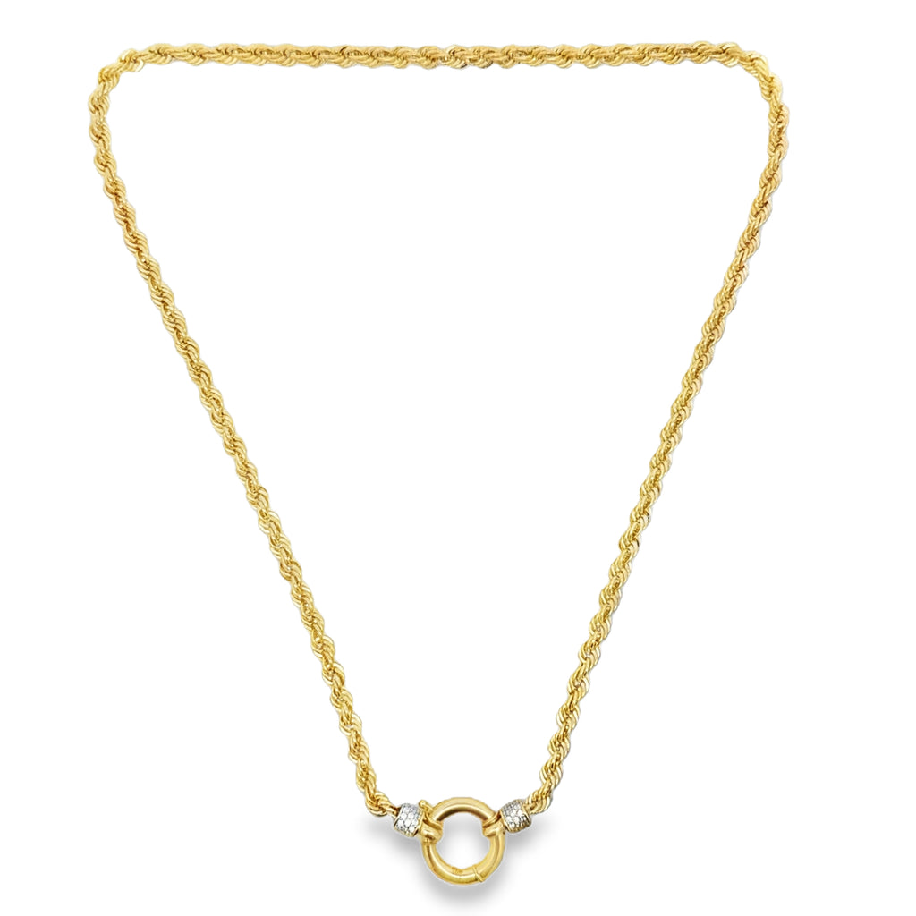10K Yellow Gold 4mm Rope Link Necklace with CZ – 16 Inches