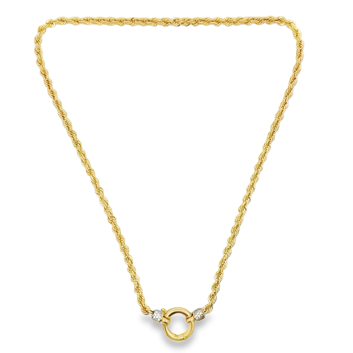 10K Yellow Gold 4mm Rope Link Necklace with CZ – 16 Inches