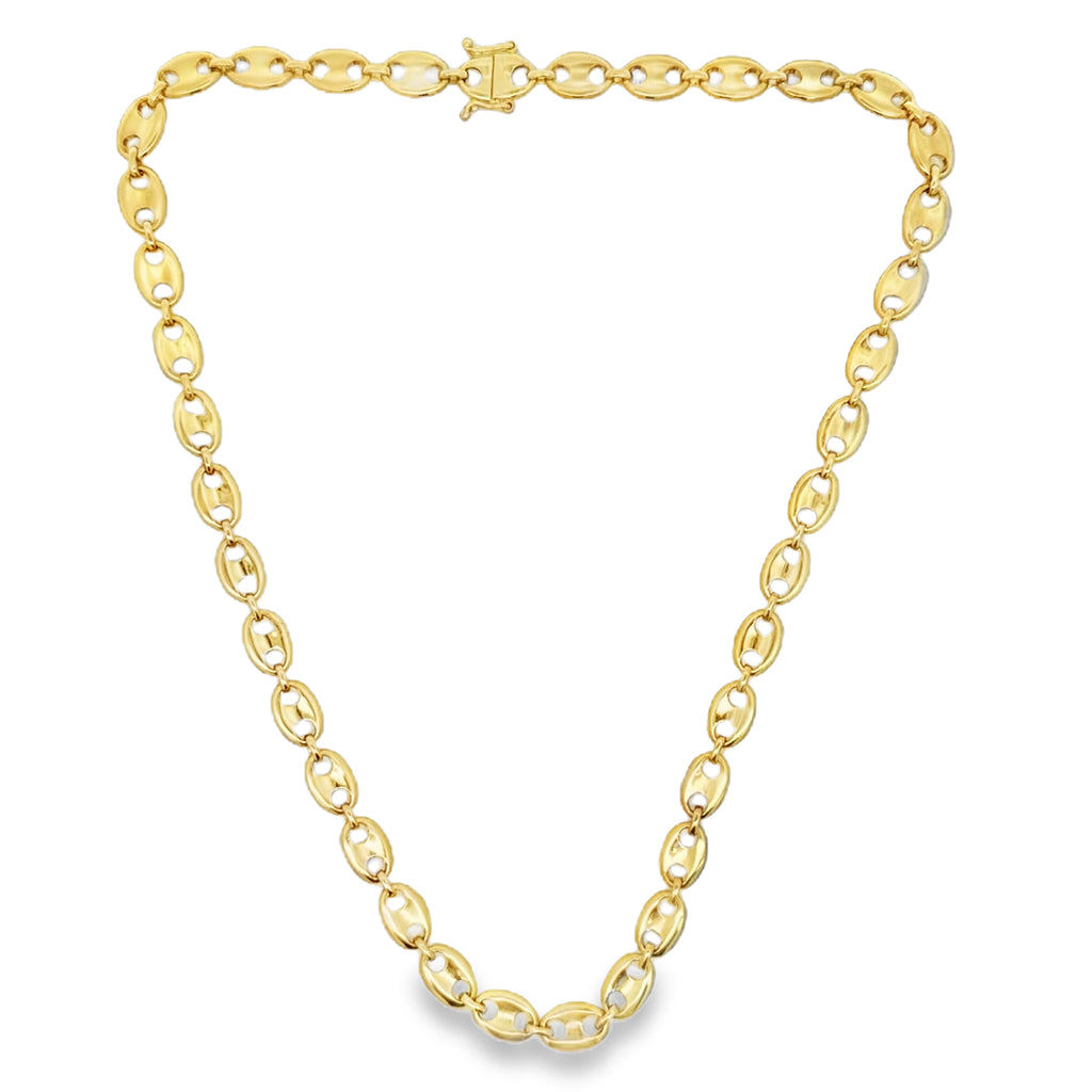 10K Yellow Gold Puffed Mariner Link Necklace – 6.5mm, 16 Inches
