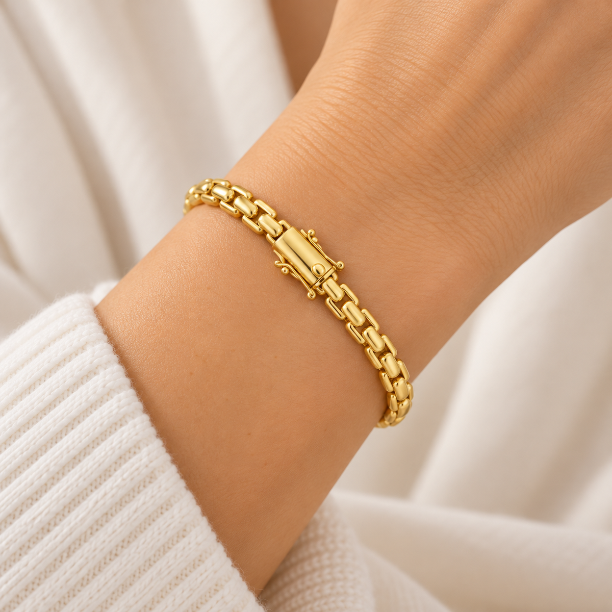 10K Yellow Gold Round Box Link Bracelet – 8 Inches