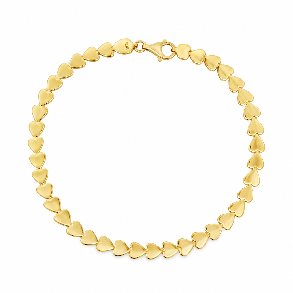 10K Yellow Gold Heart Link Bracelet – 7 Inches