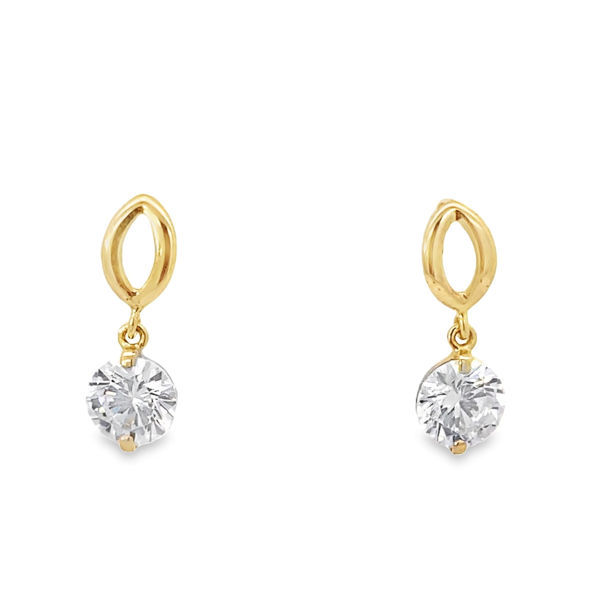 14K Yellow Gold Cz Baby Dangle Earrings