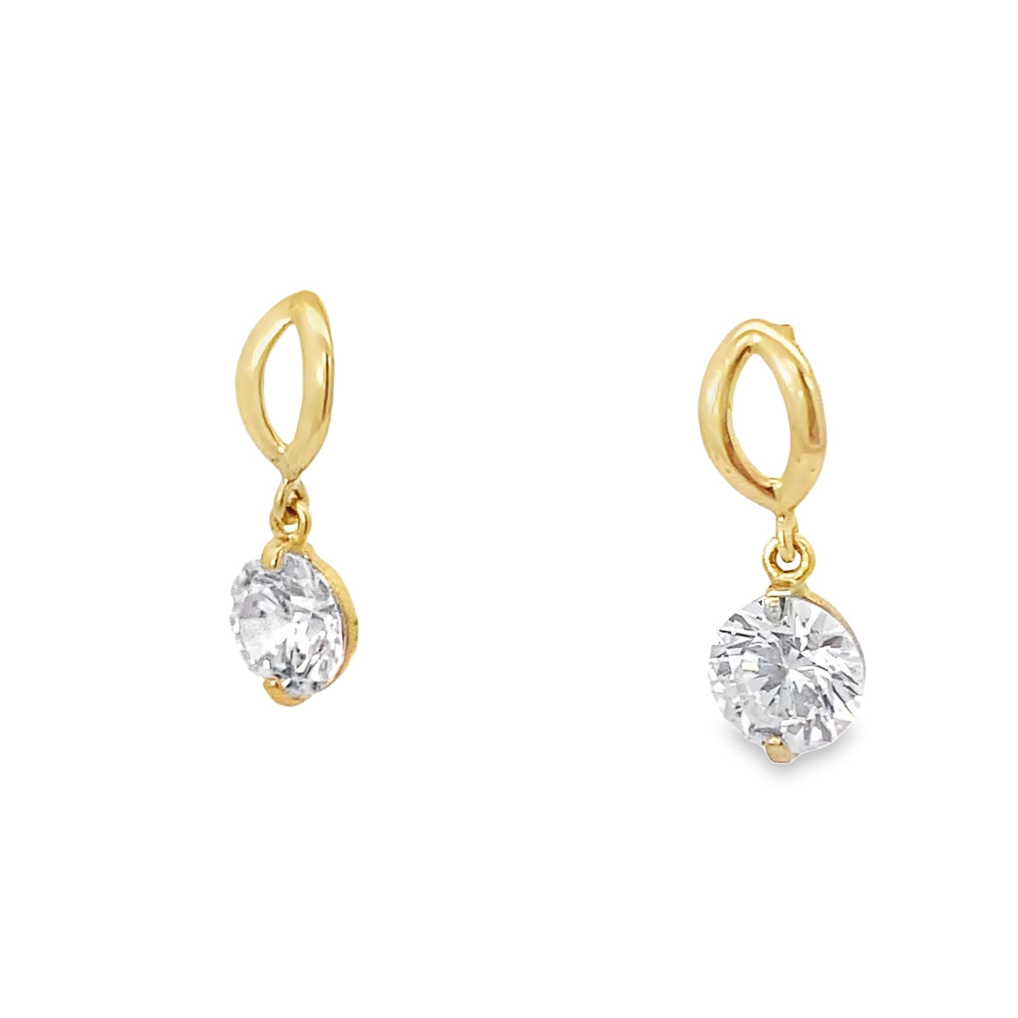 14K Yellow Gold Cz Baby Dangle Earrings