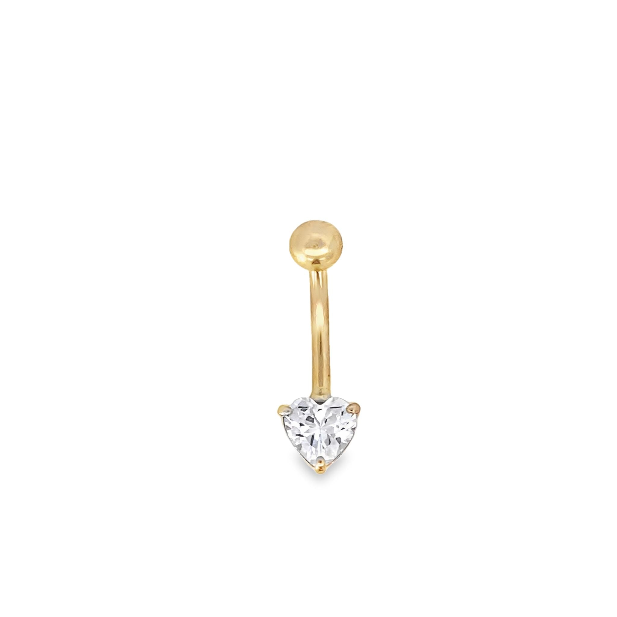 14K Yellow Gold Heart Shaped Cz Belly Ring