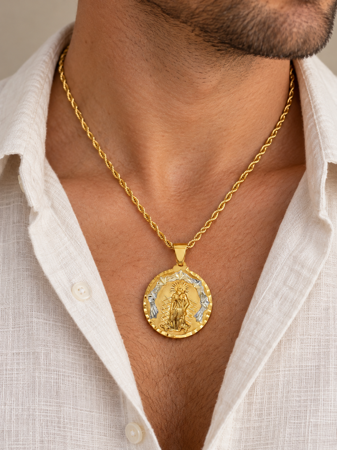 10K Two-Tone Gold San Lázaro Religious Charm