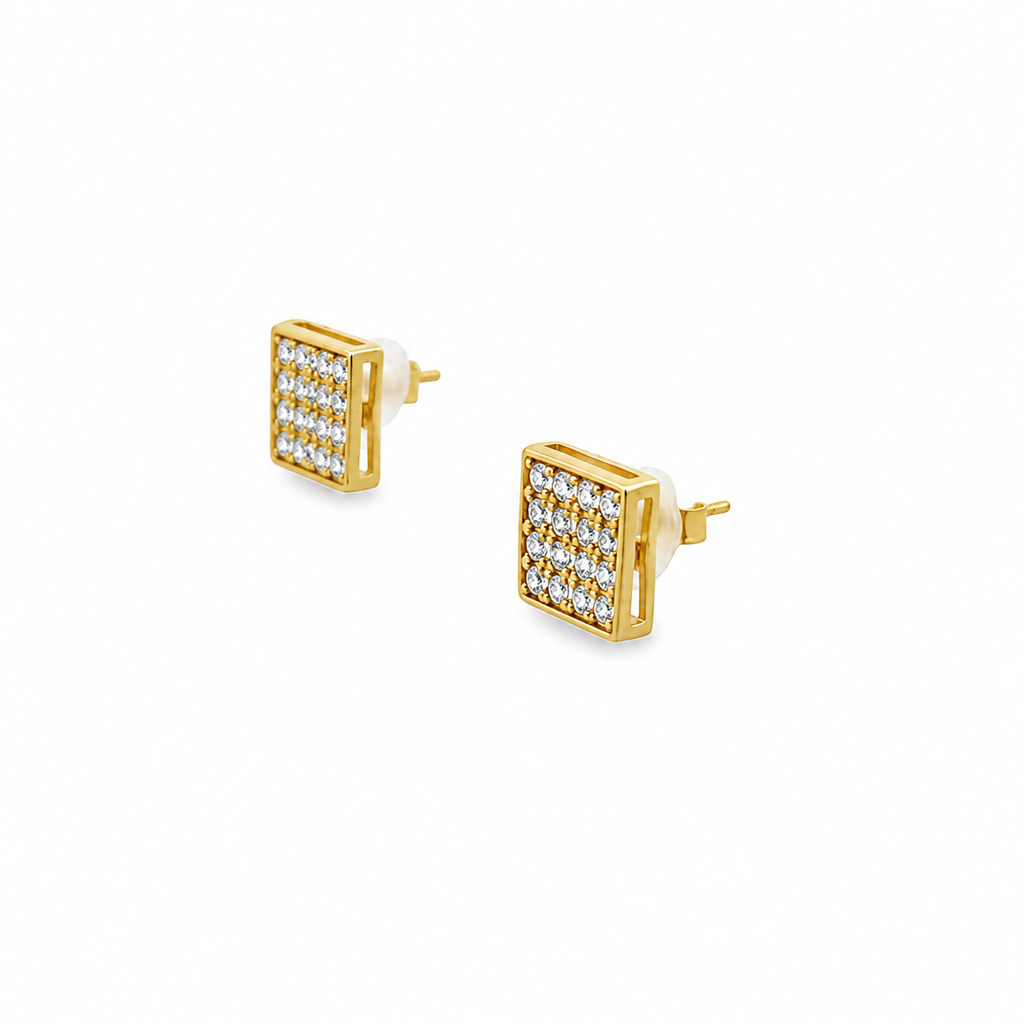 10K Yellow Gold Square Cubic Zirconia Stud Earrings